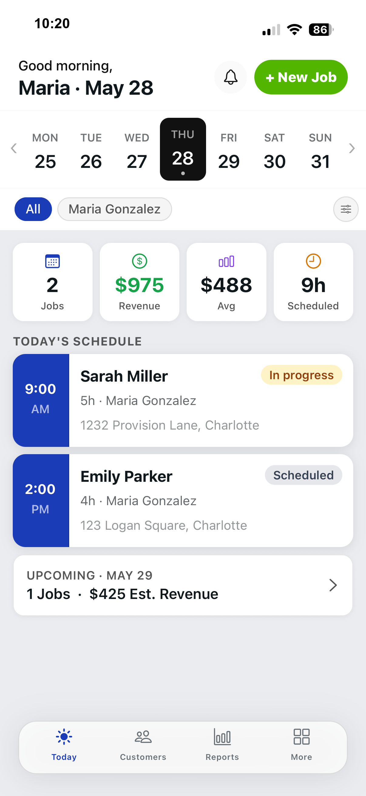 TodoClean mobile app schedule screenshot in English