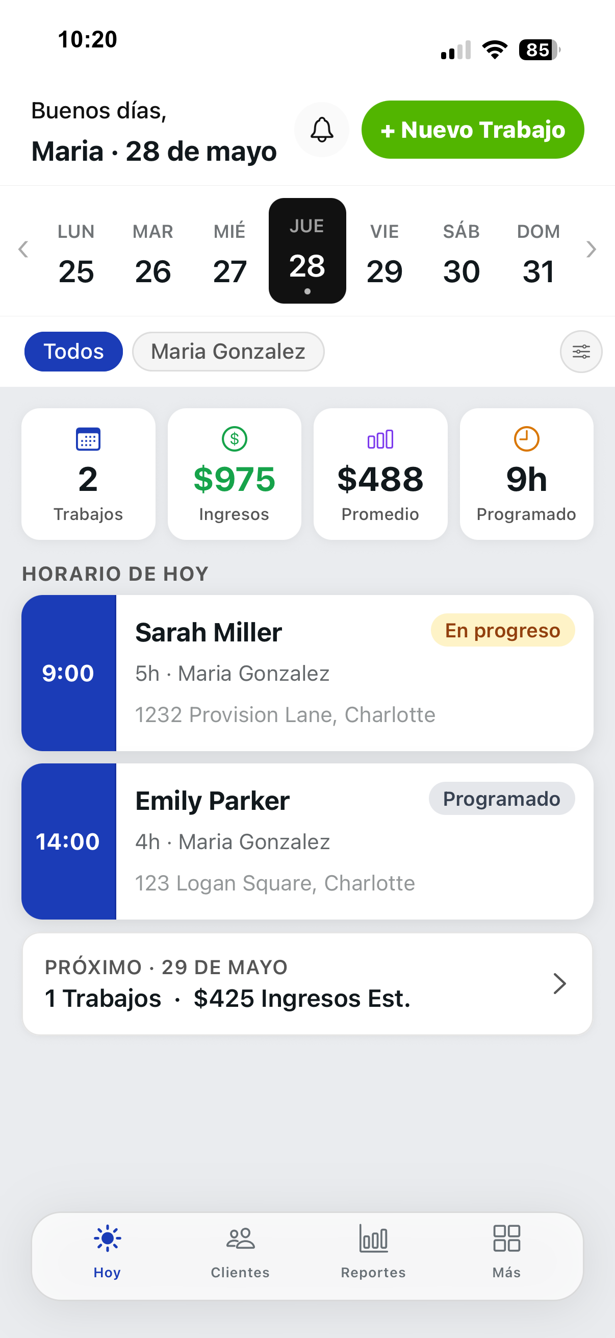 Captura de pantalla de la app TodoClean en español